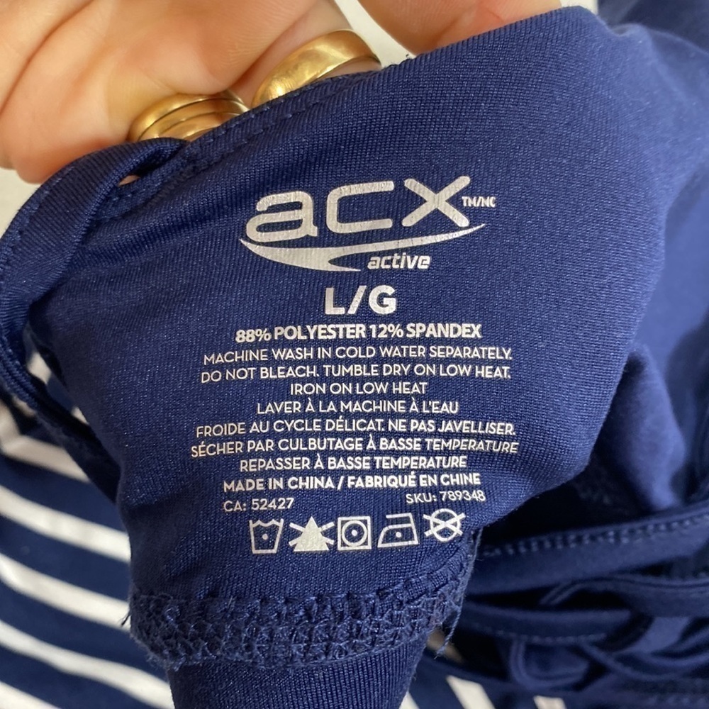 ACX tank top w/ build in bra navy and white stripedββββββββββββββββ - Picture 7 of 9